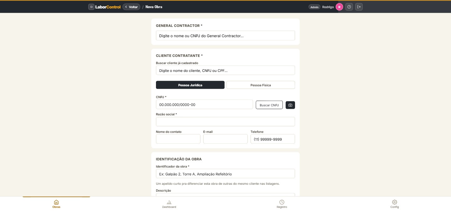 Formulário de nova obra — cliente pessoa jurídica ou física